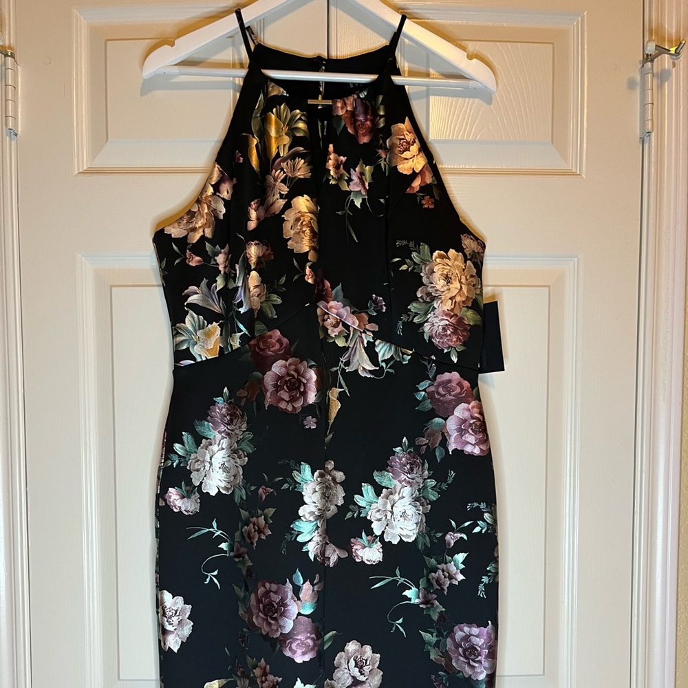 Beautiful black strapless dress with floral design